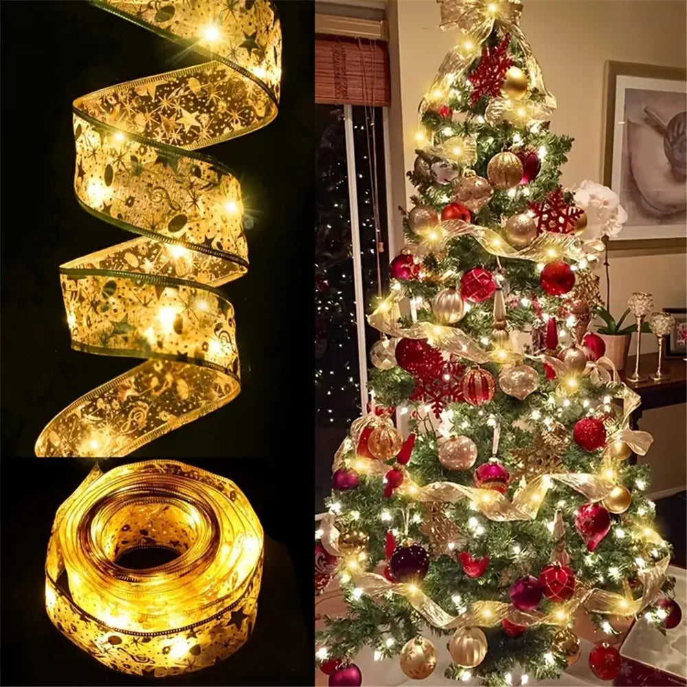 Christmas Tree Ribbon Fairy String Lights with DIY Bows