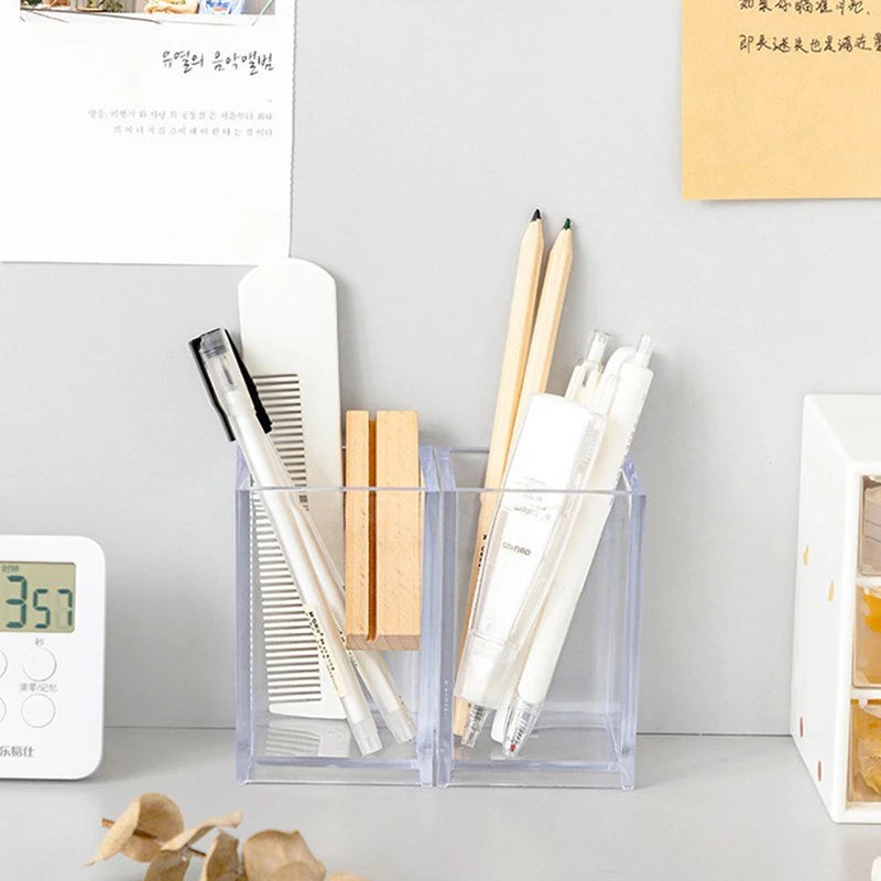 LUXE LINE Makeup Brush Pot with Brushes Storage – Acrylic Cosmetic Holder & Desk Organizer