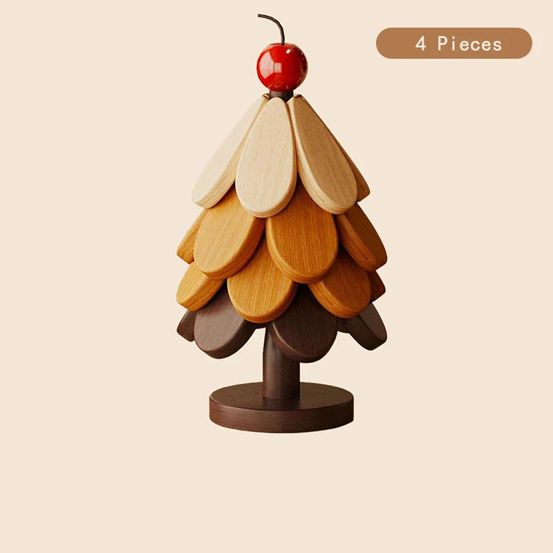 Christmas Tree Wooden Trivet Coaster Set