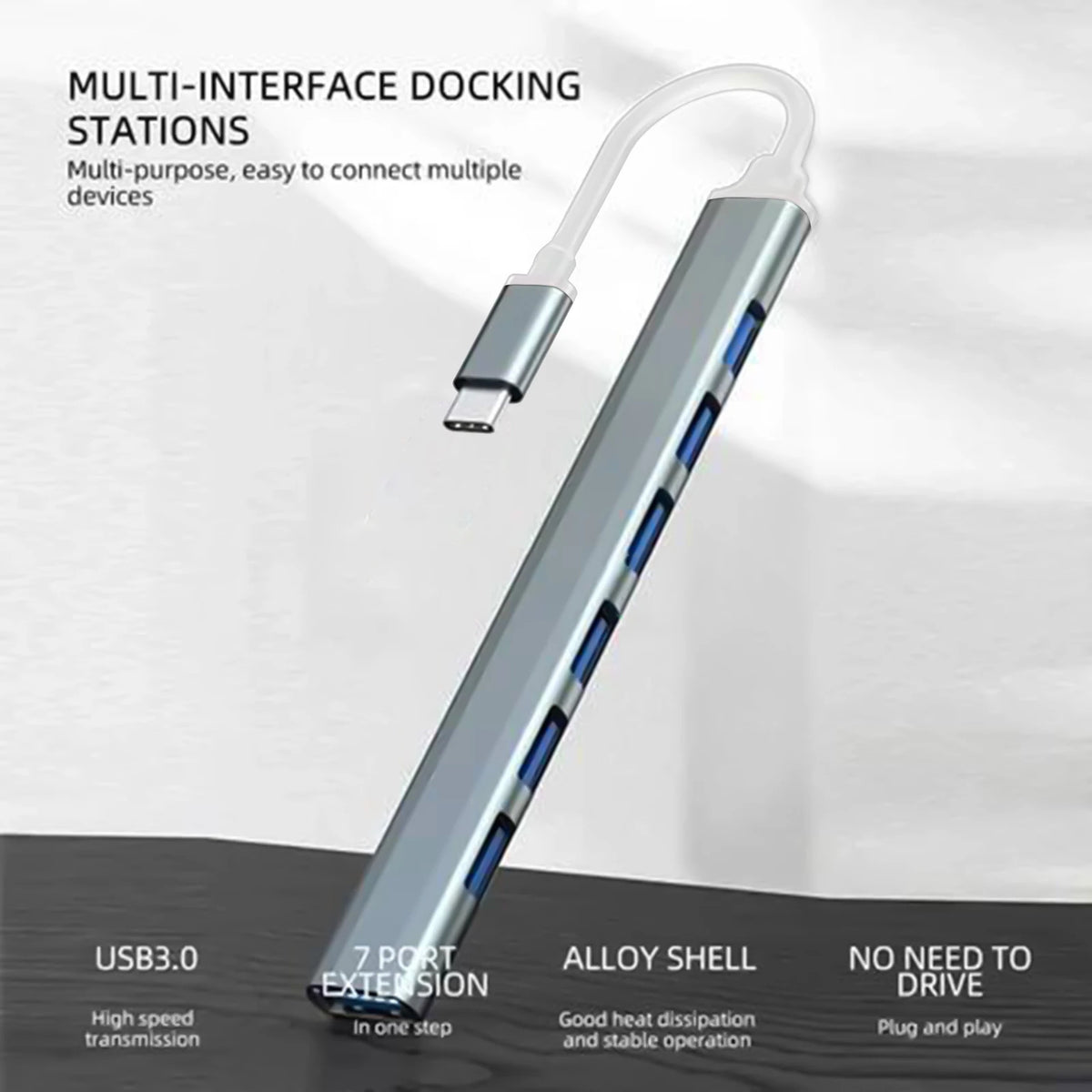 LUXE LINE 7-in-1 USB-C Hub – USB 3.0, 7-Port OTG Splitter Adapter