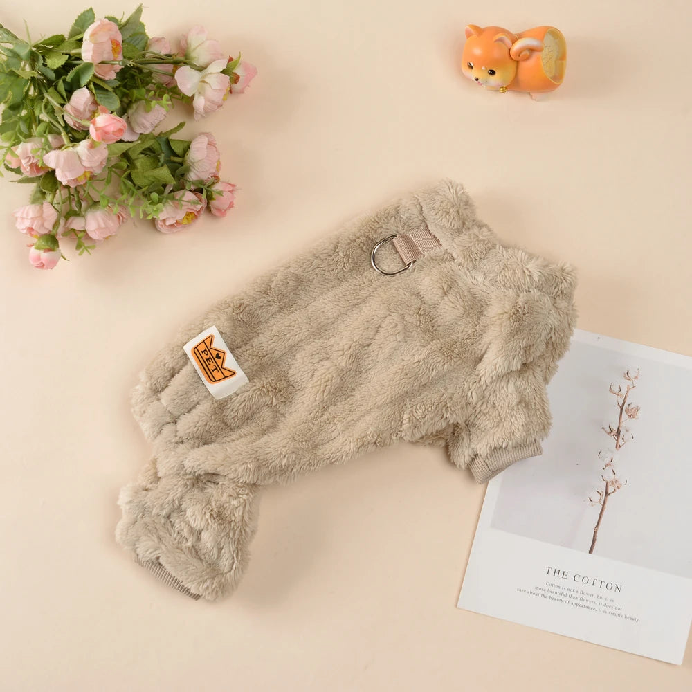 LUXE LINE Warm Fleece Dog Jumpsuit with D-Ring