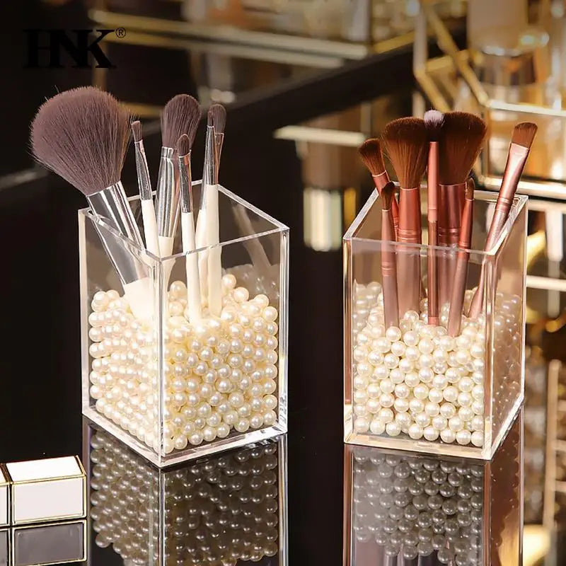 LUXE LINE Makeup Brush Pot with Brushes Storage – Acrylic Cosmetic Holder & Desk Organizer
