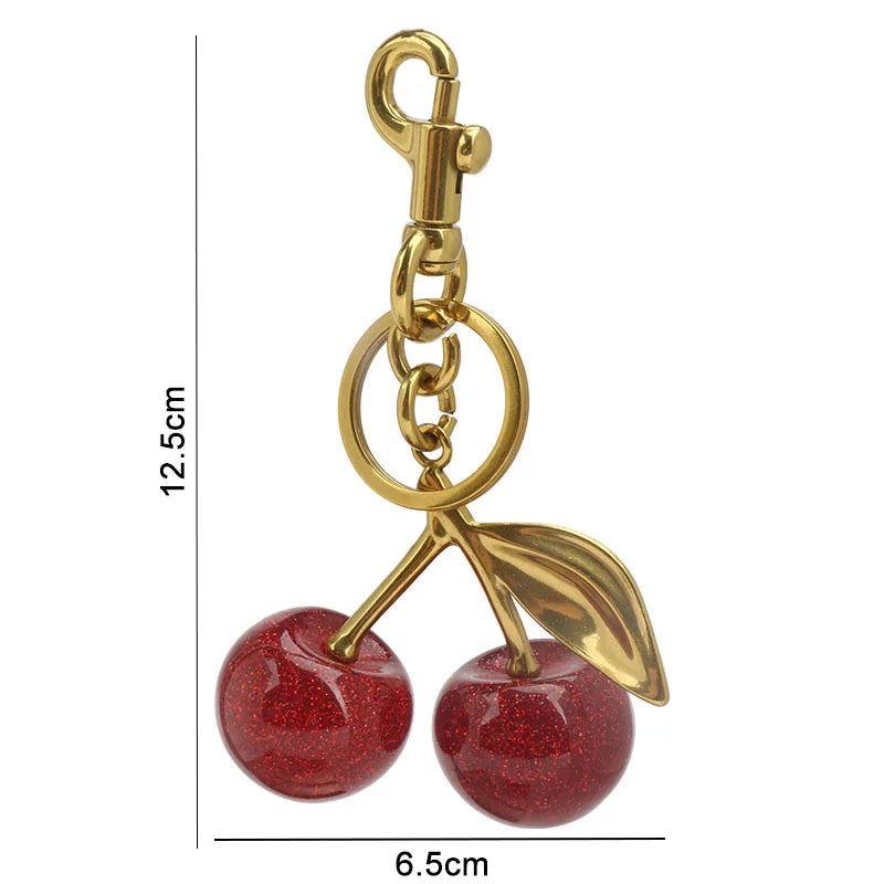 LUXE LINE Crystal Cherry Charm Handbag Keychain
