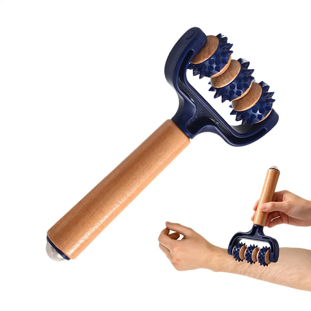 LUXE LINE Handheld Massage Roller – Triple-Roller for Neck, Back, Legs & Feet