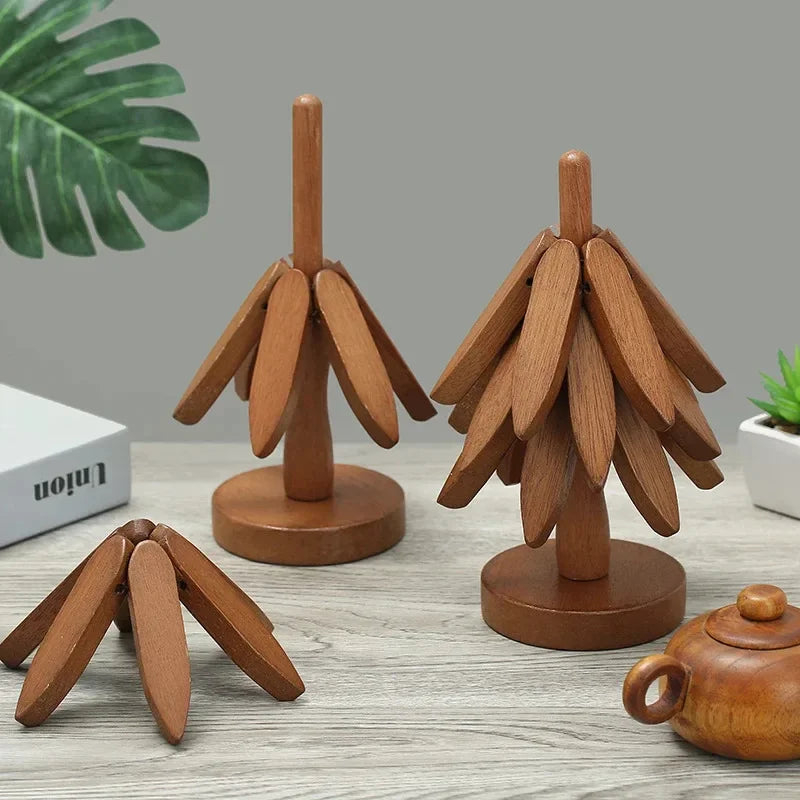 Christmas Tree Wooden Trivet with Stand