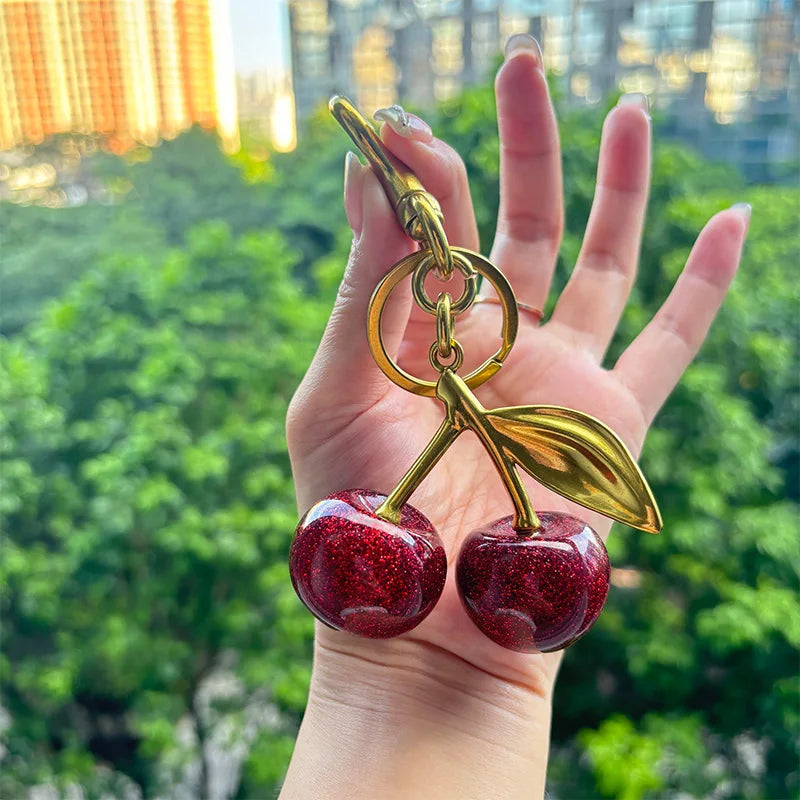 LUXE LINE Crystal Cherry Charm Handbag Keychain