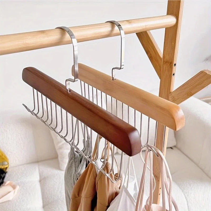 LUXE LINE Wooden Sling Hanger Organizer – Multi-Hook Closet Rack for Bras & Underwear