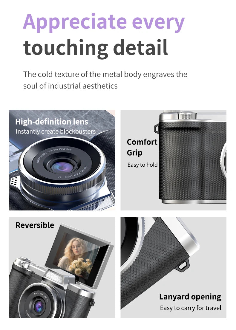 LUXE LINE 4K Digital Camera 48MP – Retro CCD with 180° Flip Screen