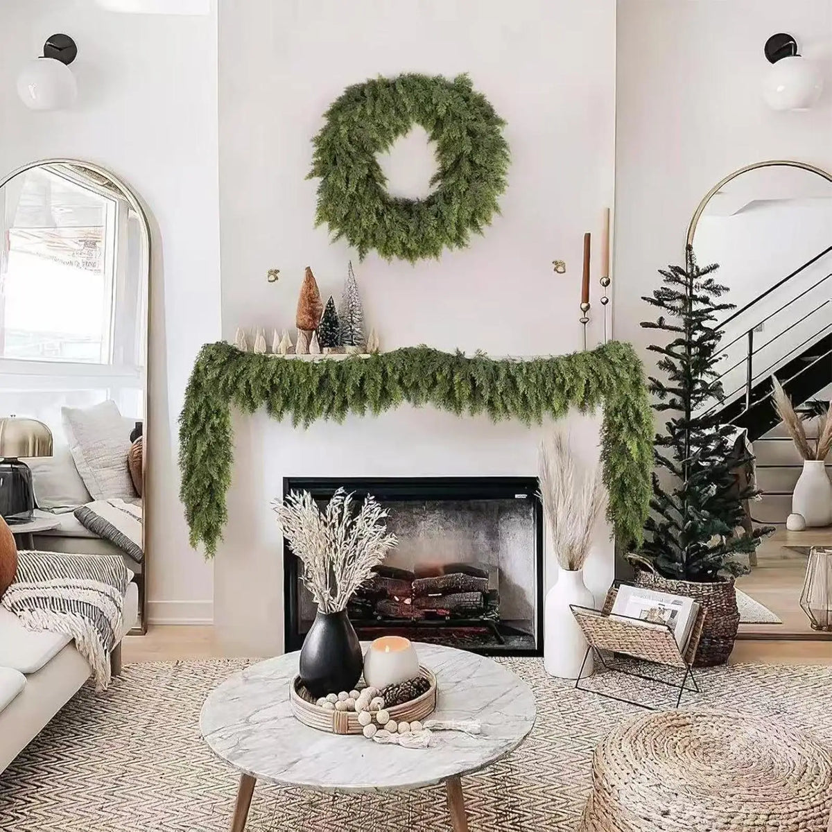 Faux Cedar Pine Garland Wreath Decoration