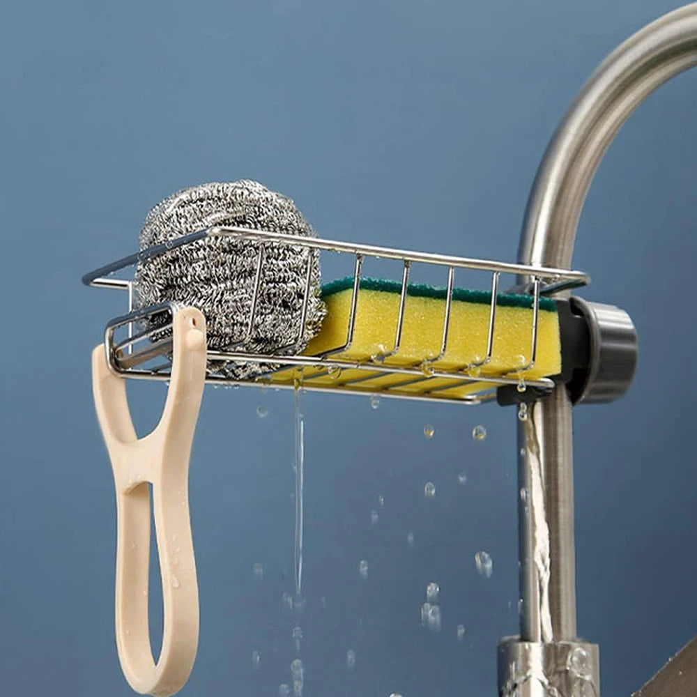 LUXE LINE Kitchen Sink Drain Rack – Faucet-Mounted Sponge & Soap Organizer