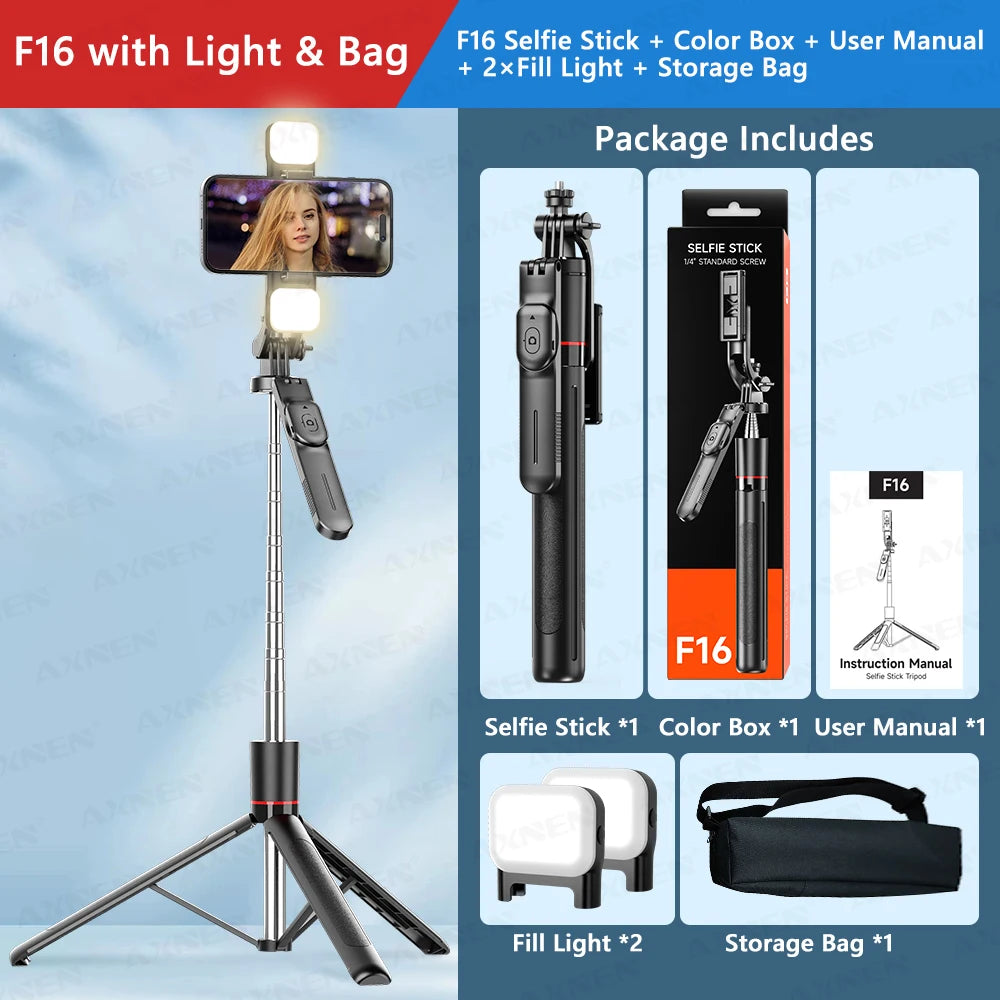LUXE LINE F16 Selfie Stick Tripod with Bluetooth Remote & Fill Light