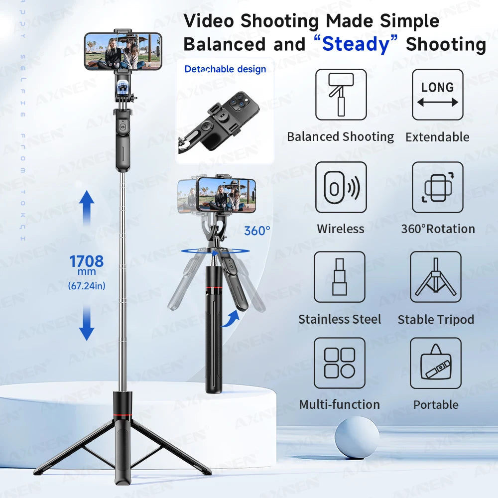 LUXE LINE F16 Selfie Stick Tripod with Bluetooth Remote & Fill Light