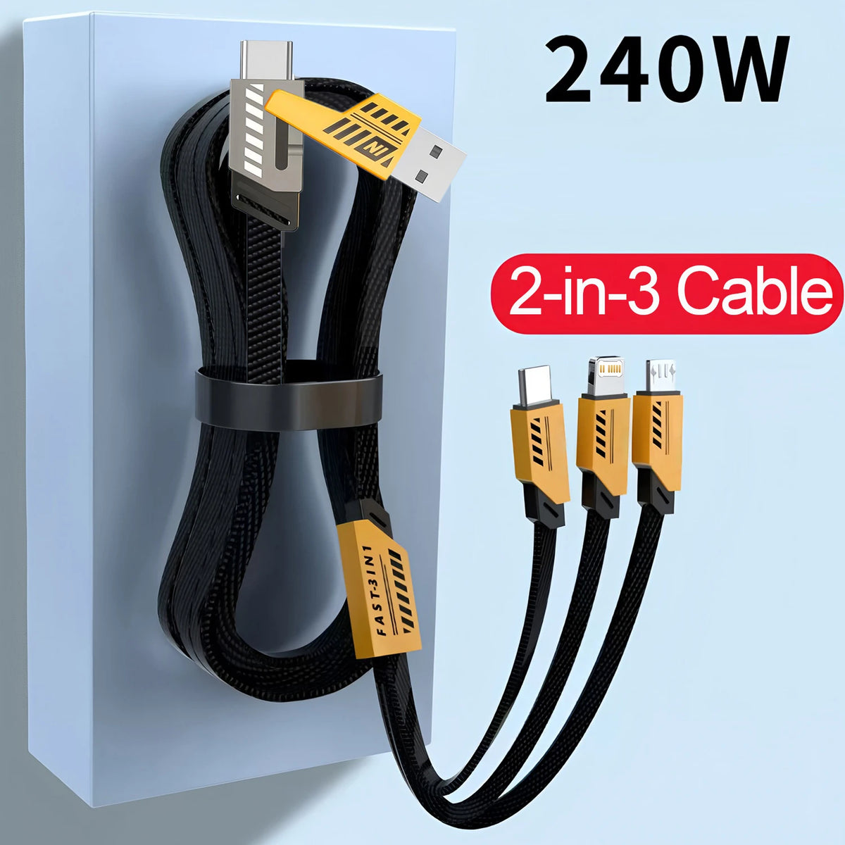 LUXE LINE 3-in-2 240W Fast Charging Cable – USB-C & Micro USB, 1.2m