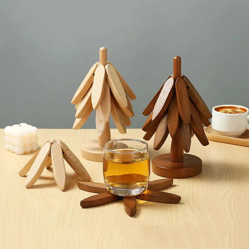 Christmas Tree Wooden Trivet with Stand