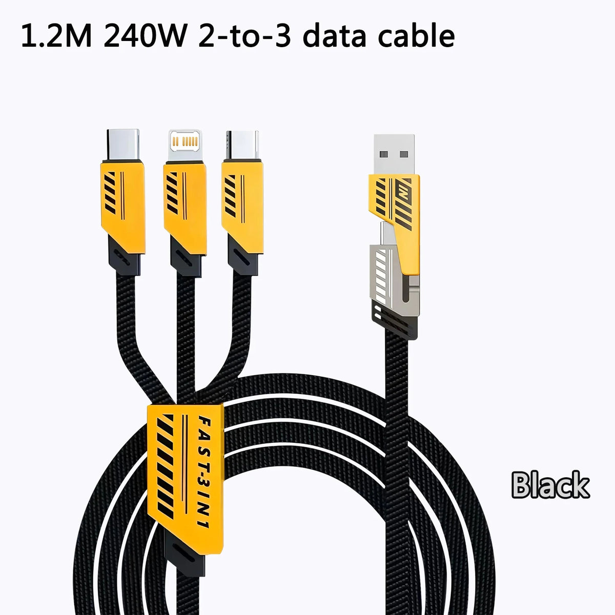 LUXE LINE 3-in-2 240W Fast Charging Cable – USB-C & Micro USB, 1.2m