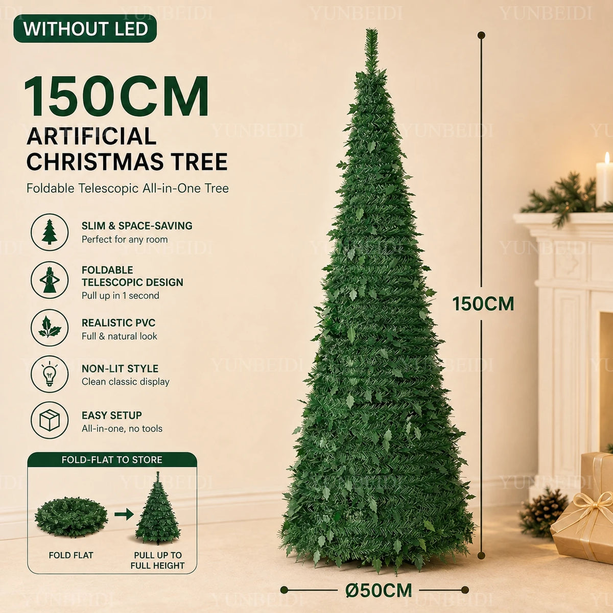 Pre-Lit Artificial Christmas Tree (1.5m–2.1m)