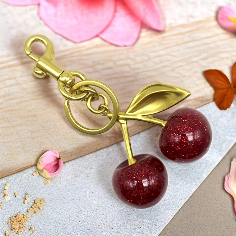 LUXE LINE Crystal Cherry Charm Handbag Keychain