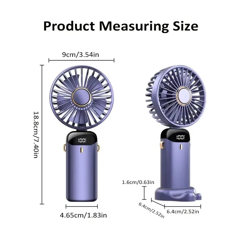 Handheld Mini Fan Foldable Portable Neck Hanging Fans 5 Speed USB Rechargeable Fan with Phone Stand and Display Screen 1800mAh