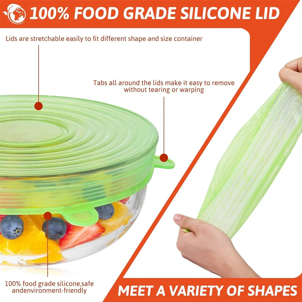 LUXE LINE Silicone Stretch Lids Set of 6 – Airtight Reusable Food Covers