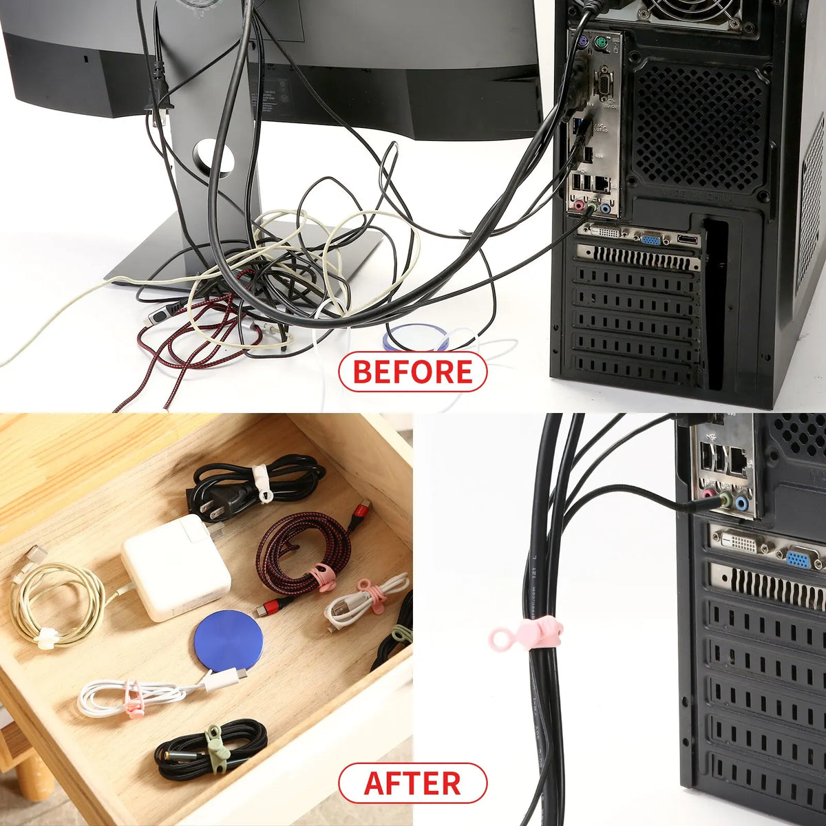 LUXE LINE Silicone Cable Ties & Cord Organizer Straps