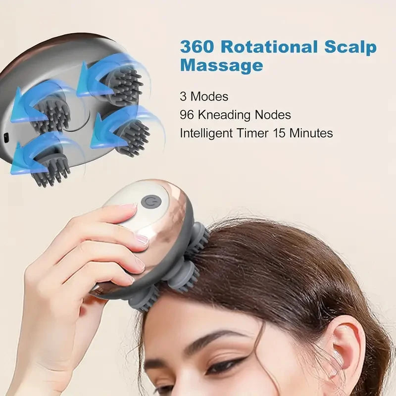 LUXE LINE USB Handheld Head Massager – 3-Speed Kneading with Human Finger Simulation