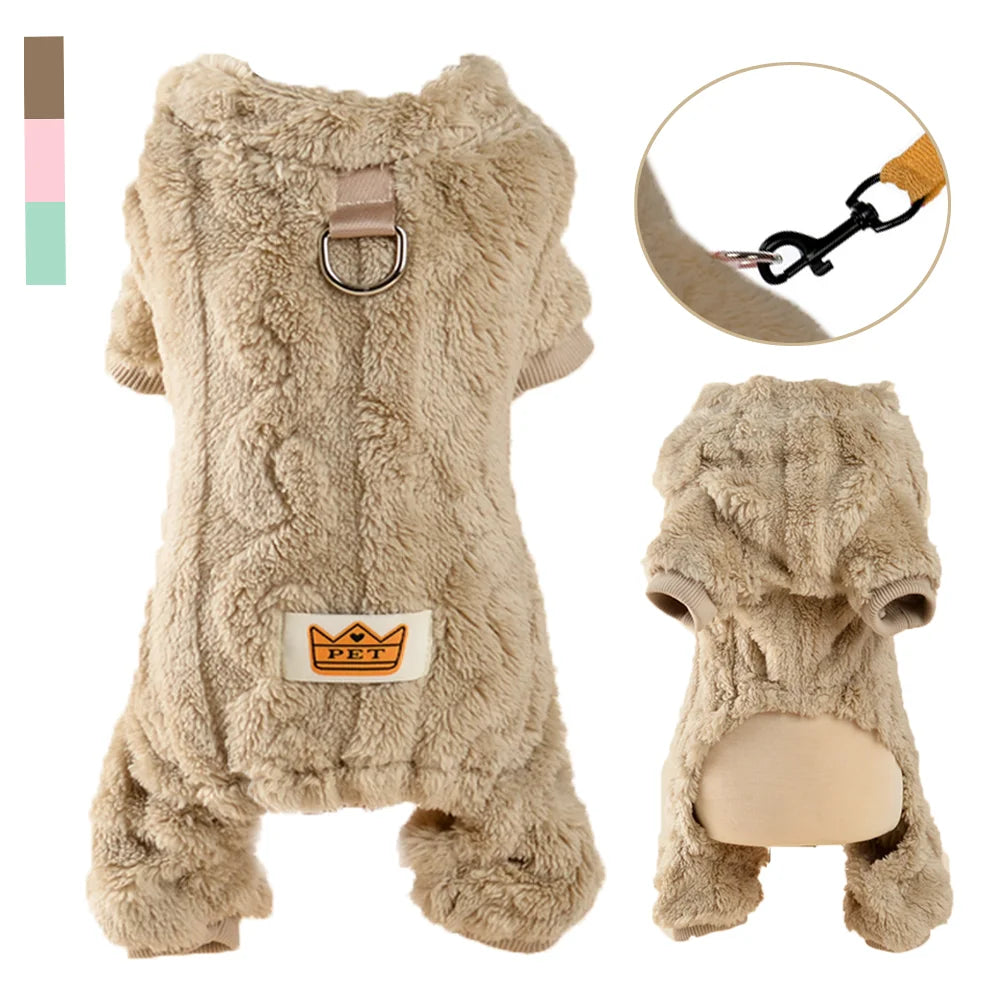 LUXE LINE Warm Fleece Dog Jumpsuit with D-Ring