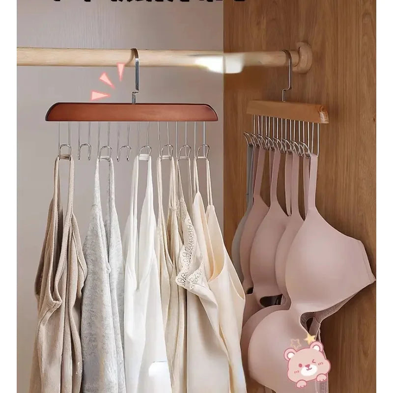 LUXE LINE Wooden Sling Hanger Organizer – Multi-Hook Closet Rack for Bras & Underwear