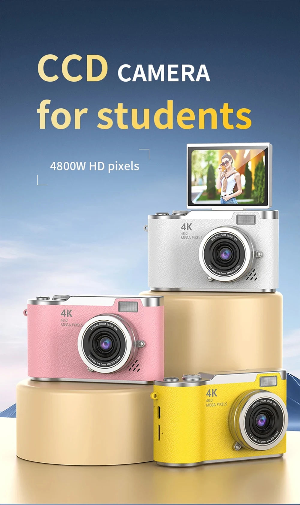 4K Digital Camera 48MP Kid Camera Autofocus Vlogging Camera 2.4inches Flip the Screen 180° for Kid Adult Beginners Portable Cam