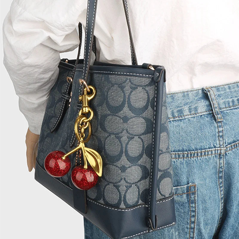 LUXE LINE Crystal Cherry Charm Handbag Keychain