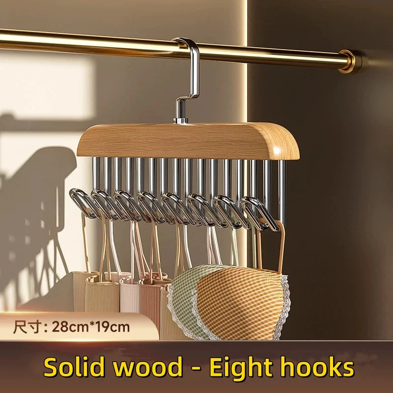 LUXE LINE Wooden Sling Hanger Organizer – Multi-Hook Closet Rack for Bras & Underwear