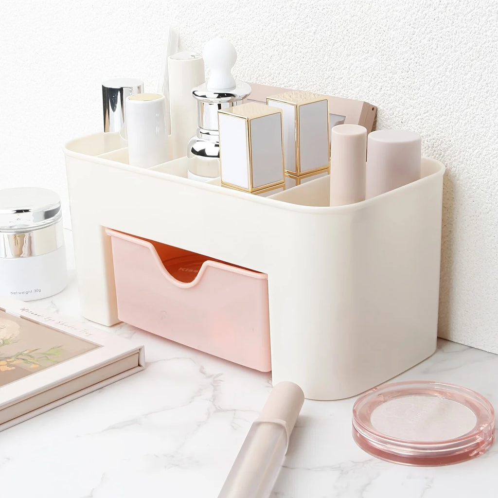 LUXE LINE Makeup Organizer with 1 Drawer & 6 Compartments – Desk Cosmetic Storage Box