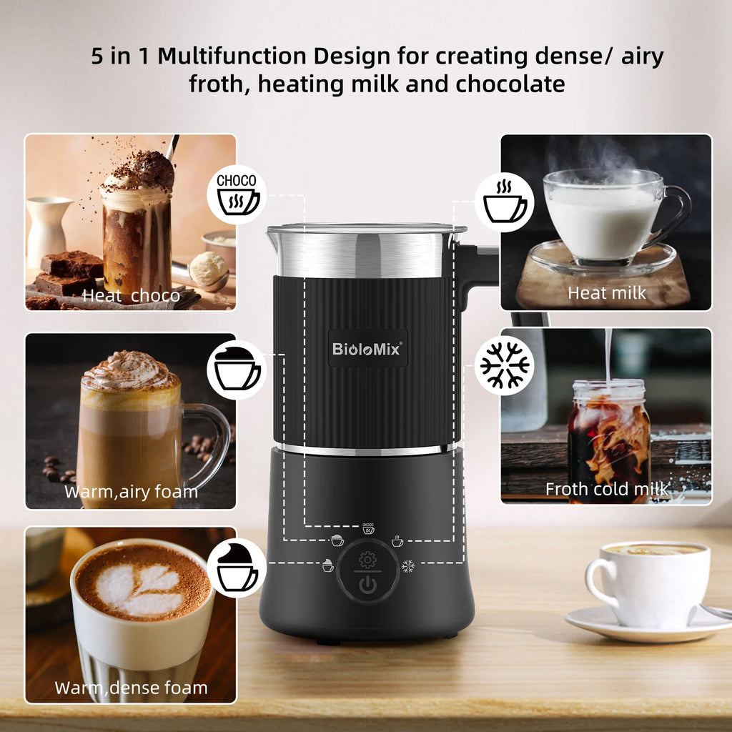 BioloMix 5-in-1 Electric Milk Frother & Steamer