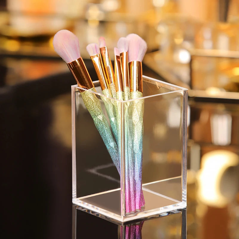 LUXE LINE Makeup Brush Pot with Brushes Storage – Acrylic Cosmetic Holder & Desk Organizer