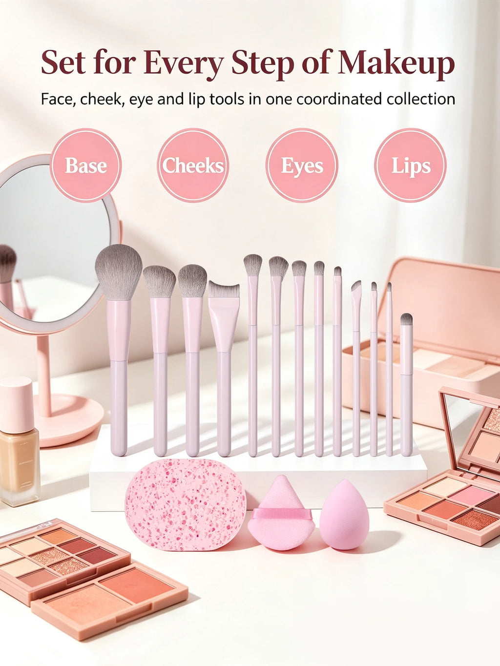 LUXE LINE Makeup Brush Set - Soft Synthetic Hair Brushes for Foundation, Blush, Eye Shadow & Powder