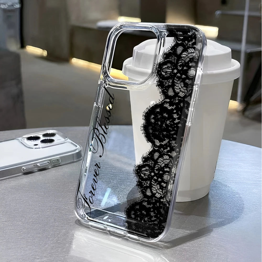 LUXE LINE Black Lace Transparent Shockproof iPhone Case