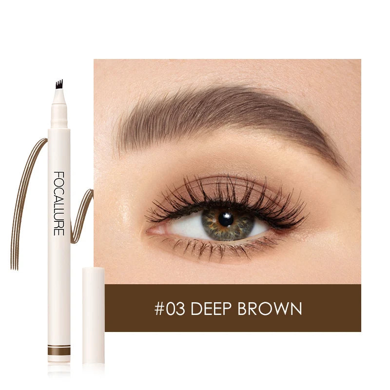 FOCALLURE Wholesale 4 Fork Tip Eyebrow Pencil Cosmetics Long Lasting Natural Dark Brown Liquid Eyebrow Pen Professional Makeup