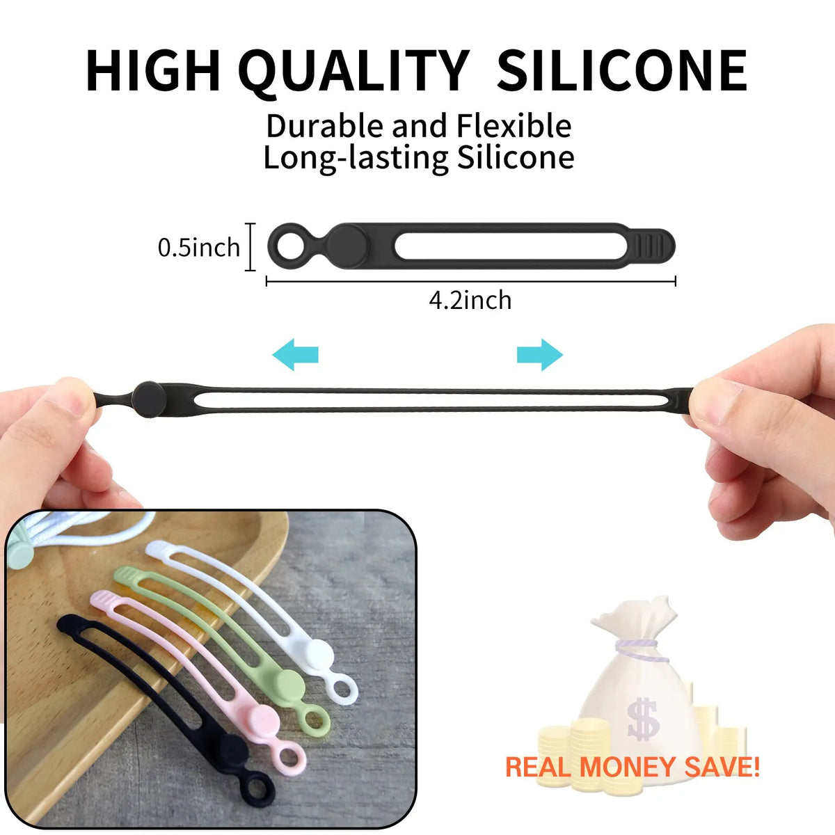 LUXE LINE Silicone Cable Ties & Cord Organizer Straps