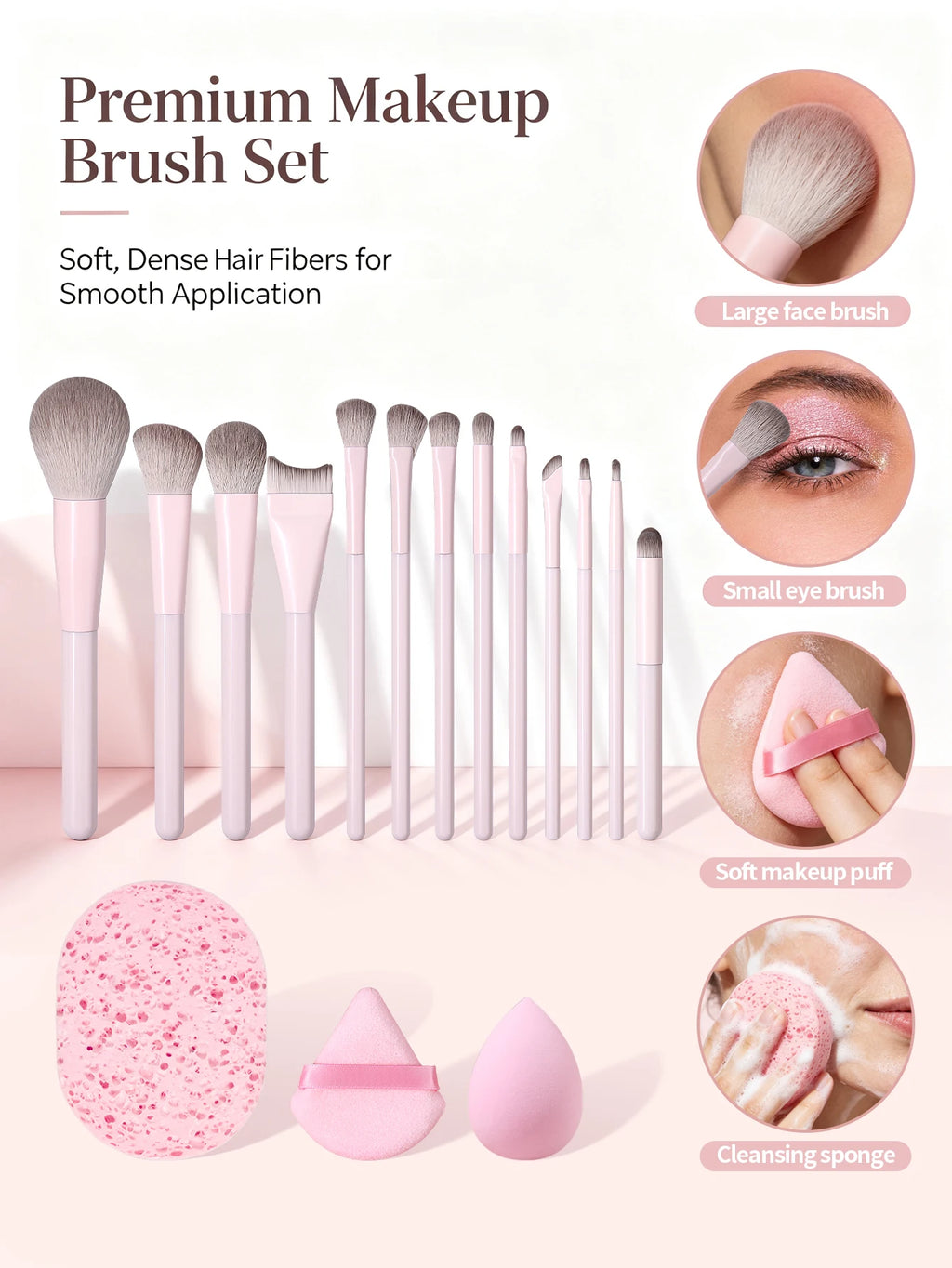 LUXE LINE Makeup Brush Set - Soft Synthetic Hair Brushes for Foundation, Blush, Eye Shadow & Powder