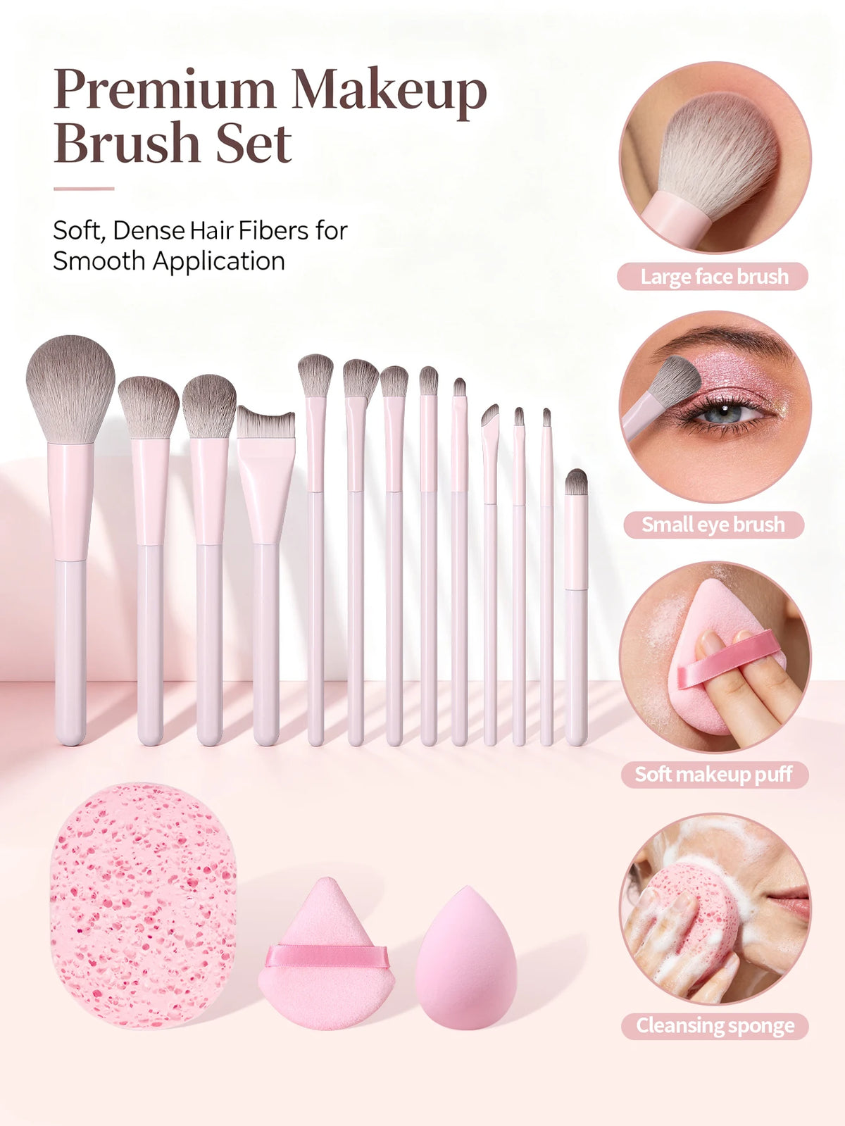 LUXE LINE Makeup Brush Set - Soft Synthetic Hair Brushes for Foundation, Blush, Eye Shadow & Powder