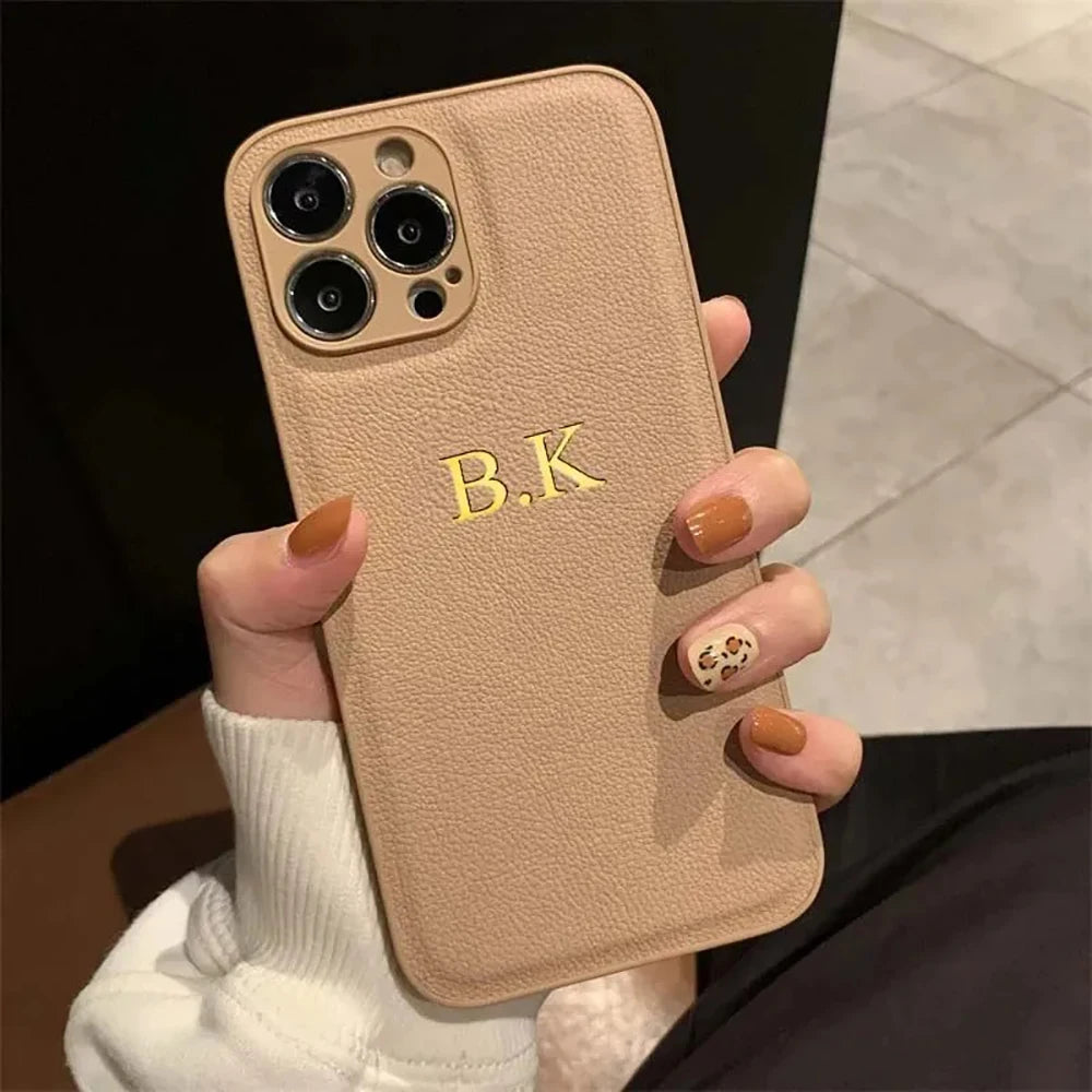 Personalized Phone Case For iPhone 1817 16 15 14 13 12 11 Pro Max Plus Air Luxury PU Leather Customized Initials Name Gift Cover