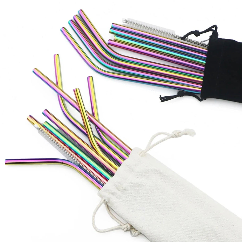 8-Pack Colorful Stainless Steel Reusable Drinking Straws Set