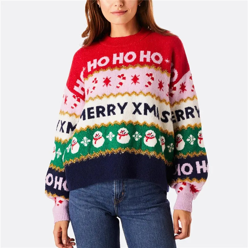 Snowflake Print Christmas Knit Sweater
