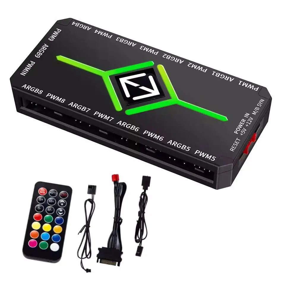 LUXE LINE ARGB Fan Hub – 5V 3-Pin, 1-to-9 PWM Controller for PC