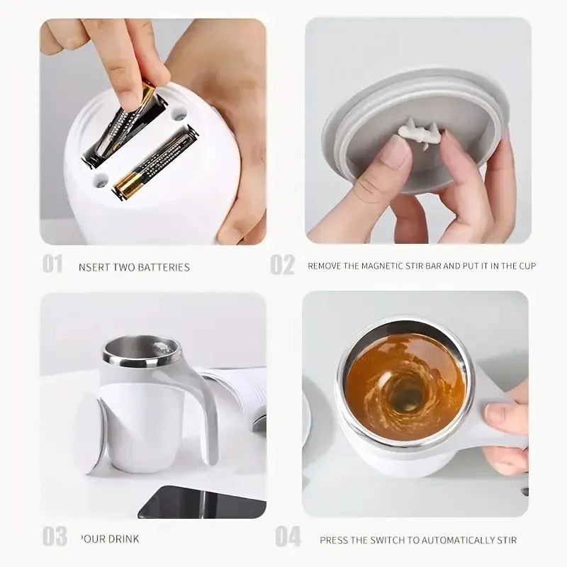 380ml Automatic Self Stirring Mug Coffee Milk Fruits Mixing Cup Electric Stainless Steel Lazy Rotating Mug Magnetic Stirring Cup