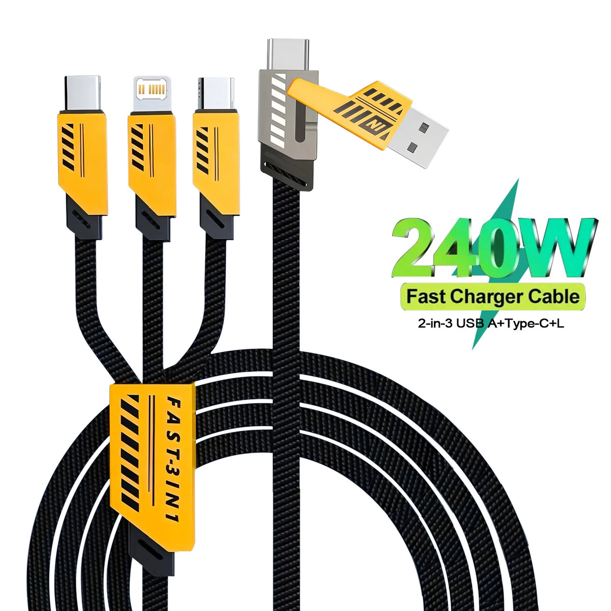 LUXE LINE 3-in-2 240W Fast Charging Cable – USB-C & Micro USB, 1.2m
