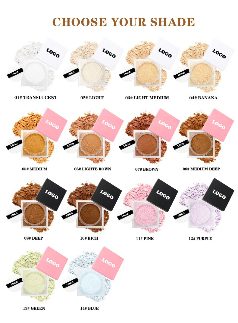 Pink Oil-control Loose Powder Private Label Waterproof Long-lasting Full Coverage Face Compact Setting Powder Makeup Cosmetics