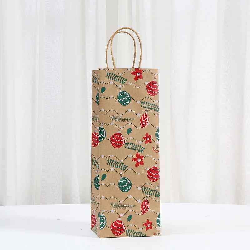 4pcs/pack Christmas Gift Bags Xmas Wine Bottle Kraft Paper Packaging Bags Santa Elk Gingerbread Man Portable Tote Bags Party