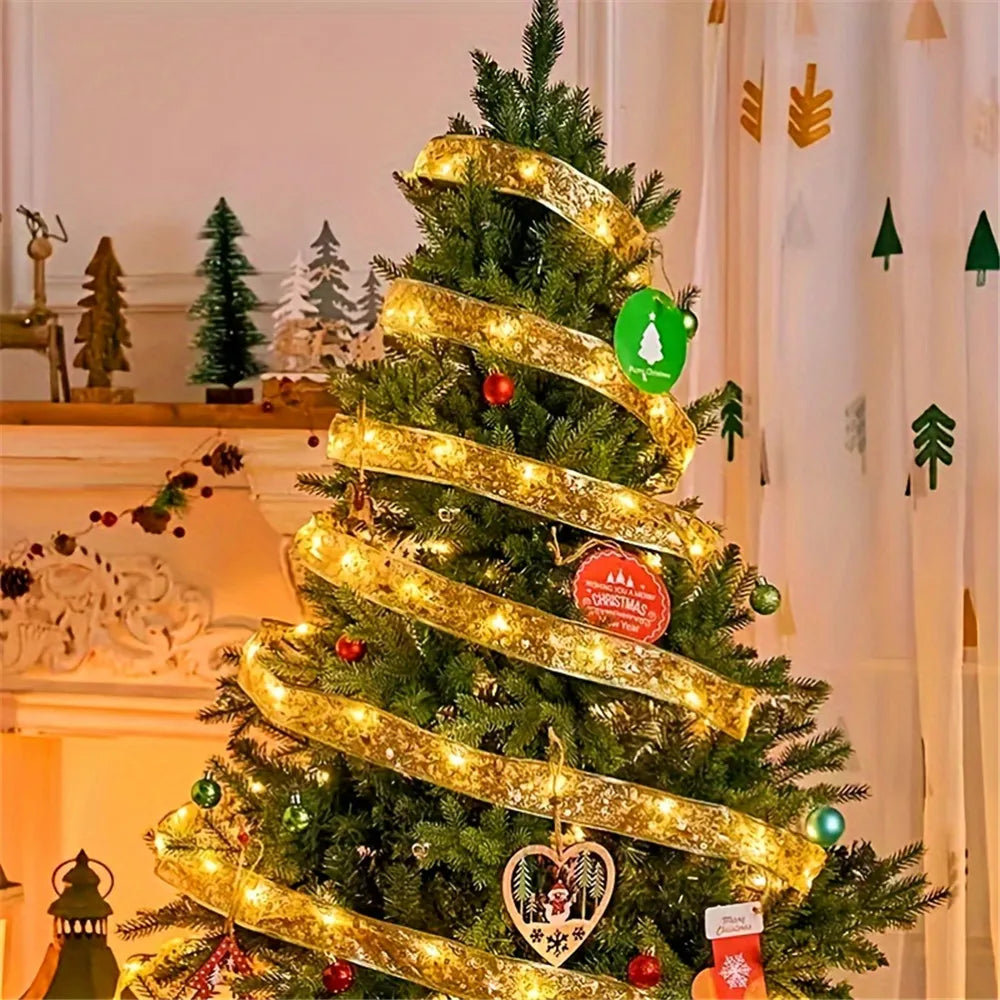 Christmas Tree Ribbon Fairy String Lights with DIY Bows