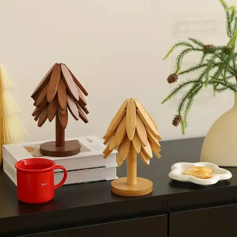 Christmas Tree Wooden Trivet with Stand