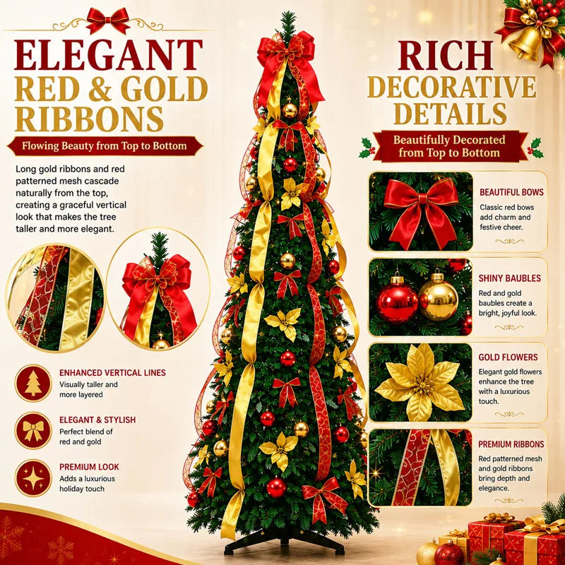 Pre-Lit Red & Gold Decorated Christmas Tree